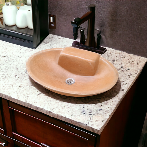 Image of Burnt Orange Bespoke Oval Rectangle Concrete Sink 50 x 38 x 13cm
