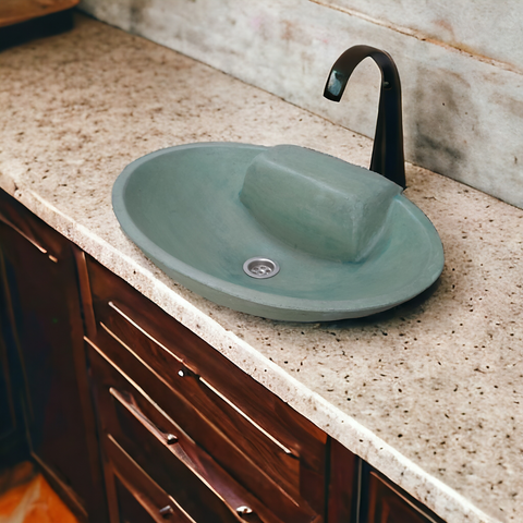 Image of Green Oval Rectangle Bespoke Bathroom Sink Oval Basin 50 x 38 x 13cm Seedleme