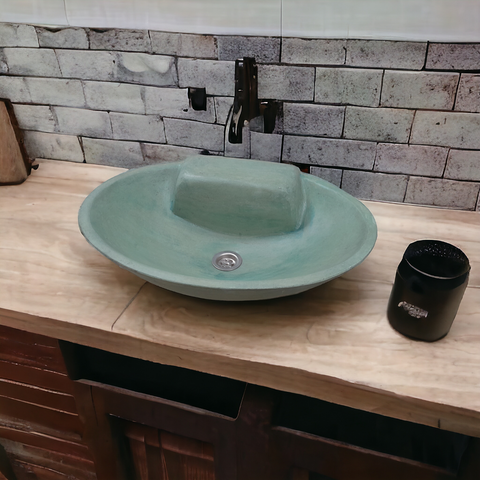 Image of Green Oval Rectangle Bespoke Bathroom Sink Oval Basin 50 x 38 x 13cm