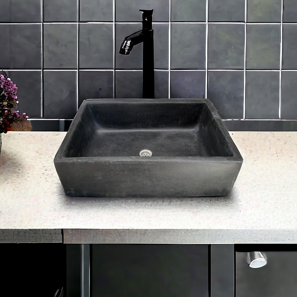 Black Concrete Bespoke Single Butler Basin 65 x 45 x 20cm. Hand-made Cement Countertop Sink