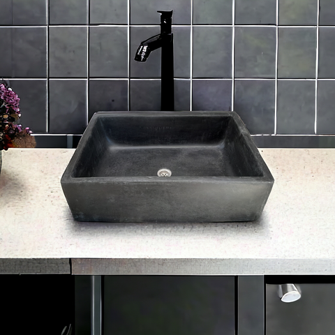 Image of Black Concrete Bespoke Single Butler Basin 65 x 45 x 20cm. Hand-made Cement Countertop Sink Seedleme