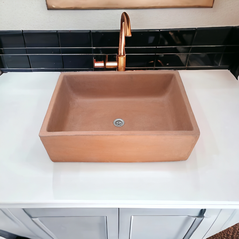 Image of Terracotta Concrete 65 x 45 x 20cm Single Butler. Hand-made Cement Countertop Sink. Seedleme