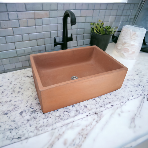 Image of Terracotta Concrete 65 x 45 x 20cm Single Butler. Hand-made Cement Countertop Sink. Seedleme