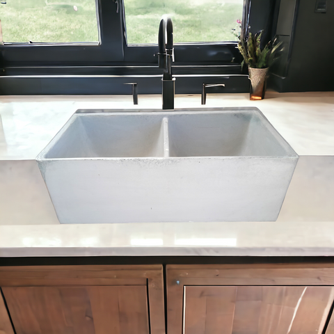 Image of Large Ivory Double Concrete Kitchen Butler basin 80 x 40 x 27cm (90mm Outlet) Seedleme