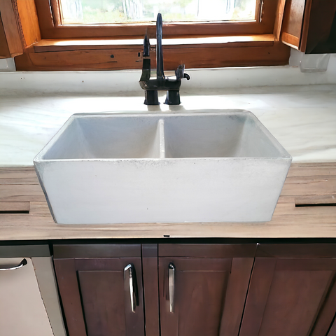 Image of Large Ivory Double Concrete Kitchen Butler basin 80 x 40 x 27cm (90mm Outlet) Seedleme