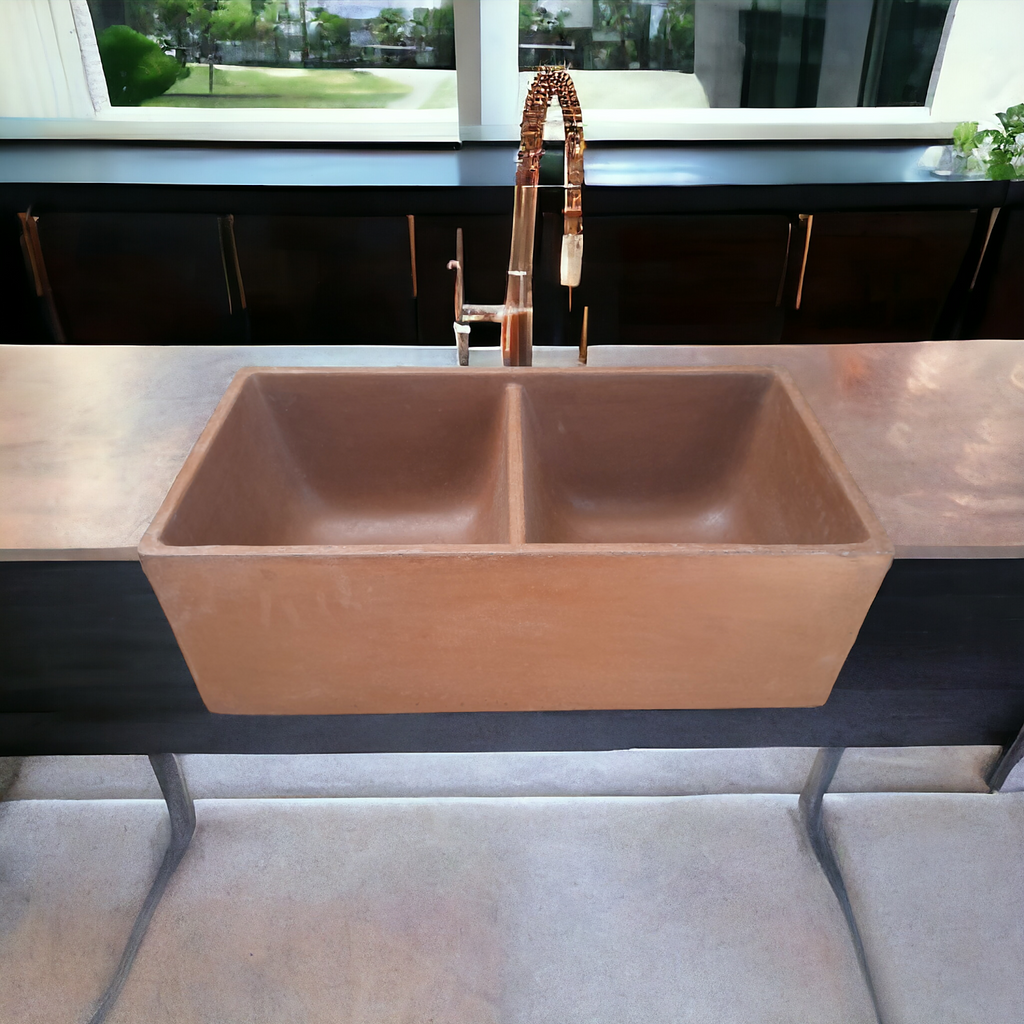 Large Choc Plum Cement Double Concrete Kitchen Butler Basin 80 x 40 x 27cm (90mm Outlet)