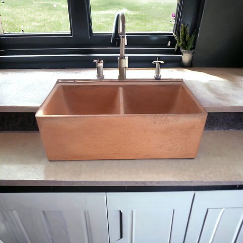 Image of Terracotta Large Double Concrete Butler Sink 80 x 40 x 27cm (50mm Outlet) Seedleme