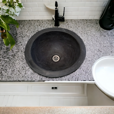 Image of Black Bespoke Round Concrete Drop-In Sink 43 x 43 x 15cm
