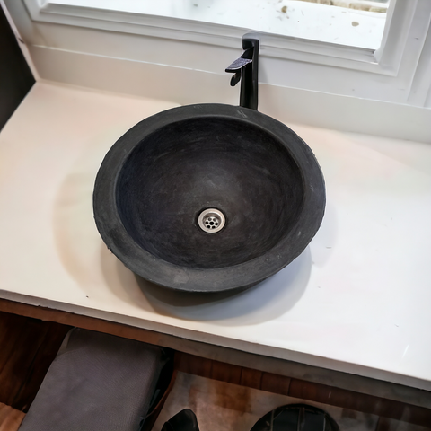 Image of Black Bespoke Round Concrete Drop-In Sink 43 x 43 x 15cm