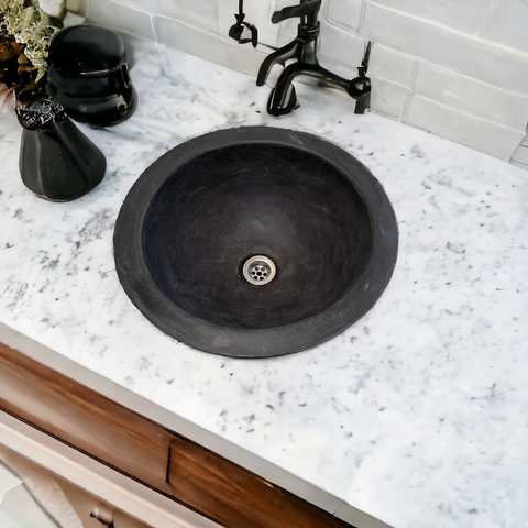 Image of Black Bespoke Round Concrete Drop-In Sink 43 x 43 x 15cm