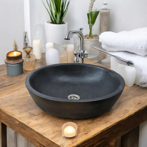Image of Black Concrete Round Cement Handmade Basin 42 x 14cm Seedleme