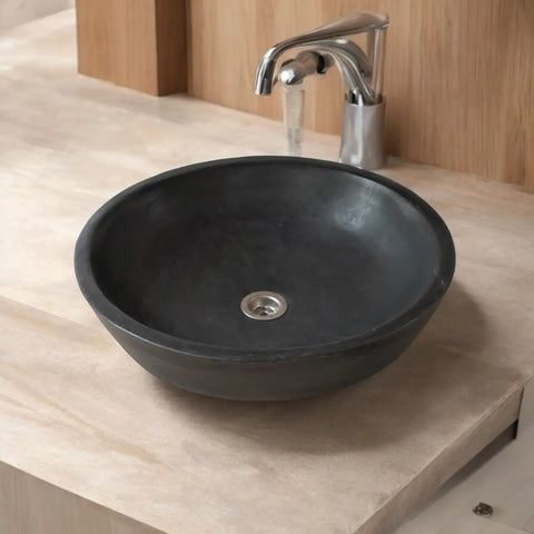 Image of Black Concrete Round Cement Handmade Basin 42 x 14cm Seedleme