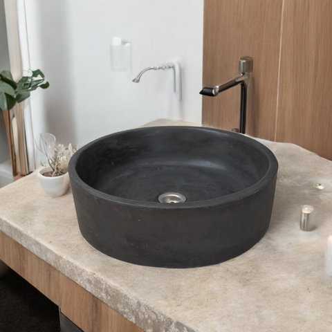 Image of Round Black Concrete Bathroom Sink, Elegant, Modern Matt Finish 40 x 40 x 12cm Seedleme