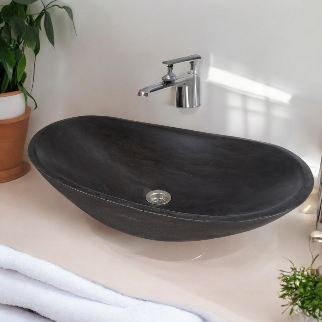 Bespoke Black Cement Basin Sink Modern Oval Shape 59 x 39 x 12cm