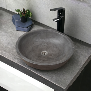 Charcoal Concrete Round Handmade Basin Countertop Butler Sink 42 x 14cm