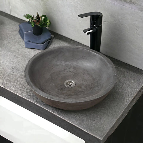Image of Charcoal Concrete Round Handmade Basin Countertop Butler Sink 42 x 14cm Seedleme
