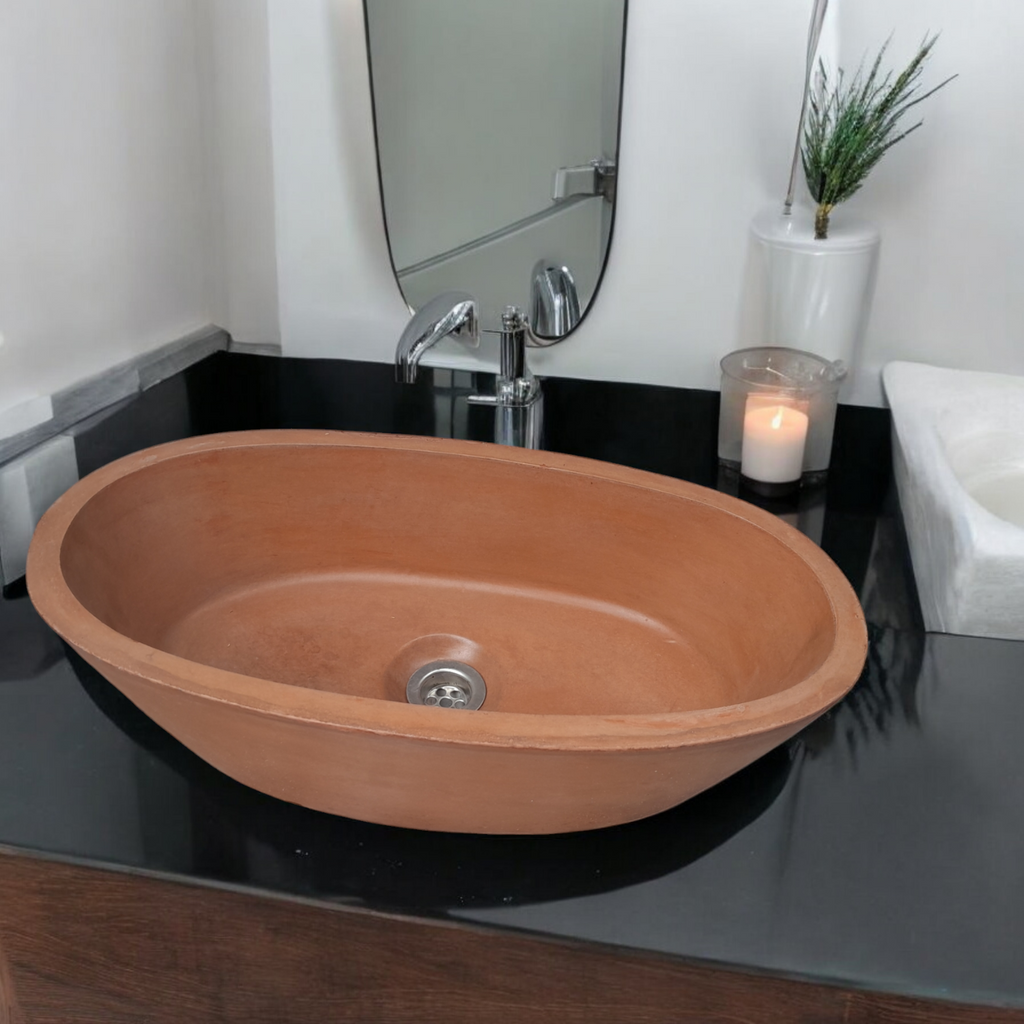 Calypso Terracotta Bespoke Concrete Basin 56 x 29.5 x 15cm
