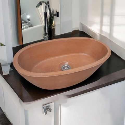 Image of Calypso Terracotta Bespoke Concrete Basin 56 x 29.5 x 15cm Seedleme