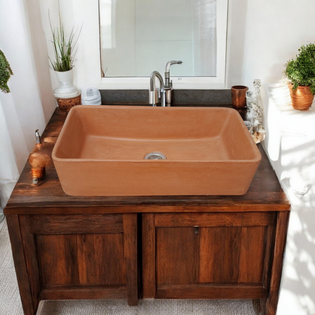 Aquatina Terracotta Bespoke Concrete Basin 47 x 23.5 x 12cm