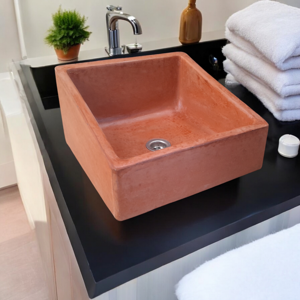 Bespoke Terracotta Concrete Slanting Pyramid Sink 360 x 365mm