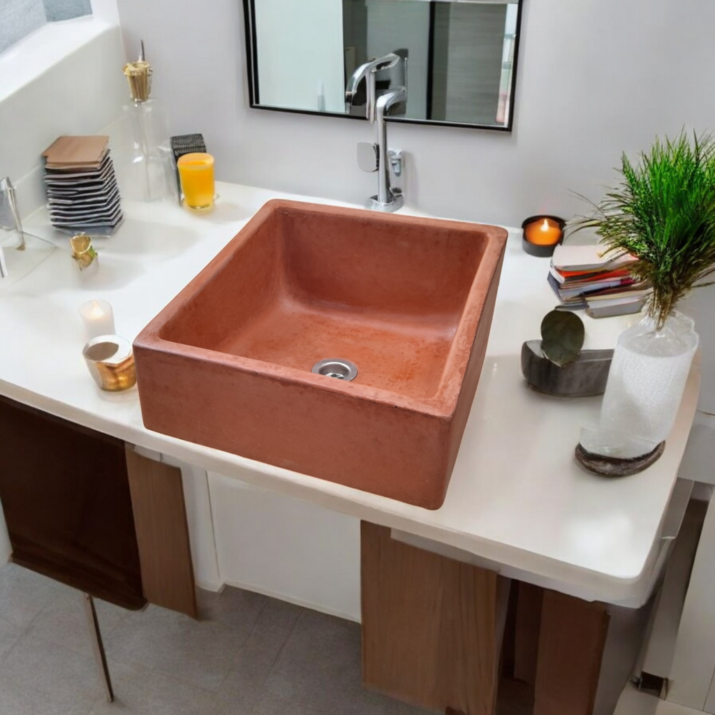 Bespoke Terracotta Concrete Slanting Pyramid Sink 360 x 365mm