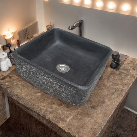 Image of Black Starry Night Bespoke Concrete Cement Handmade Basin Countertop Butler Sink 31x31x12cm Seedleme