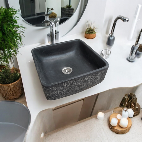 Image of Black Starry Night Bespoke Concrete Cement Handmade Basin Countertop Butler Sink 31x31x12cm Seedleme