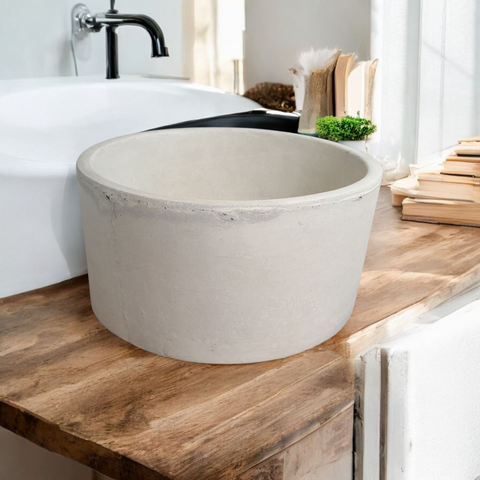 Image of Ivory Concrete Round Flat Bespoke Countertop Basin/Sink 40 x 40 x 20cm Seedleme