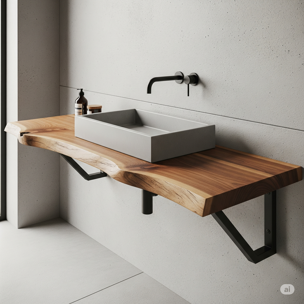 Custom Raw edge timber shelf with brackets - Contact us for a Quote