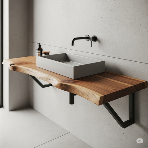 Image of Custom Raw edge timber shelf with brackets - Contact us for a Quote Seedleme