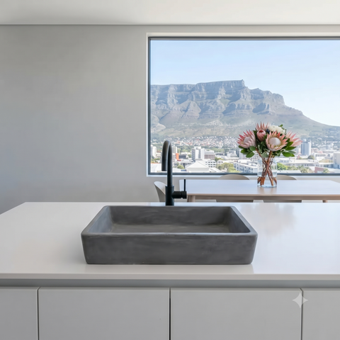 Image of Charcoal Cement Basin Concrete Sink, Kitchen or Bathroom 605 x 410 x 130mm