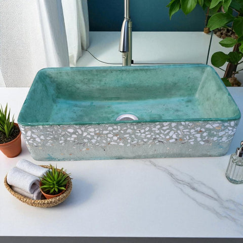 Image of Green Aquatina Naimbian Dream Bespoke Concrete Basin 47 x 23.5 x 12cm Seedleme