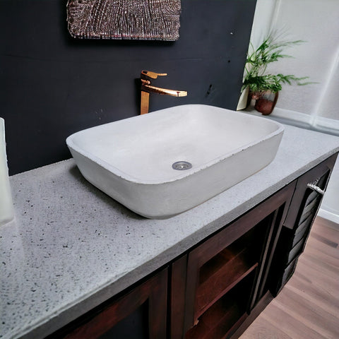 Image of Ivory Concave Rectangle Concrete Basin 52 x 40 x 13cm Seedleme