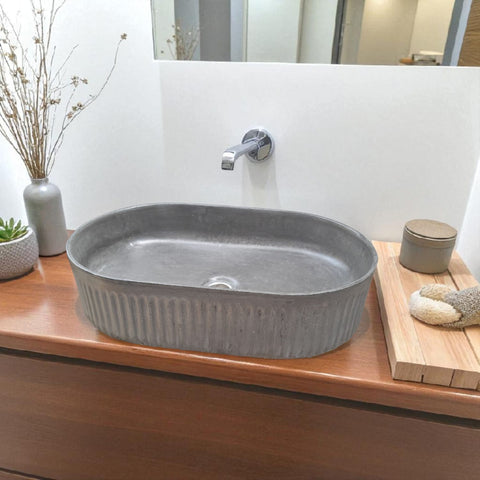 Image of The Triton Charcoal 50.5 x 32 x 12cm Bespoke Ribbed Concrete Sink Seedleme