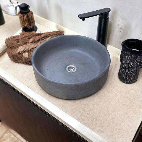 Image of Charcoal Round Cement Countertop Sink 40 x 12 cm - Seedleme