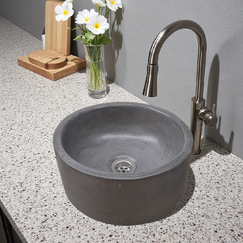 Image of Charcoal Round Bespoke Concrete Sink 30 x 30 x 13cm Seedleme