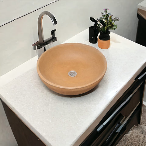 Image of Burnt Orange Round Concave Bespoke Concrete Bathroom Sink. 42 x 14cm Seedleme