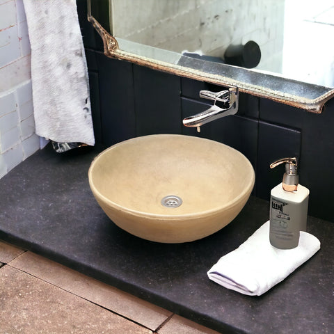 Image of Sandstone Concrete Round Handmade Basin Countertop Butler Sink 42 x 42 x 14cm - Seedleme