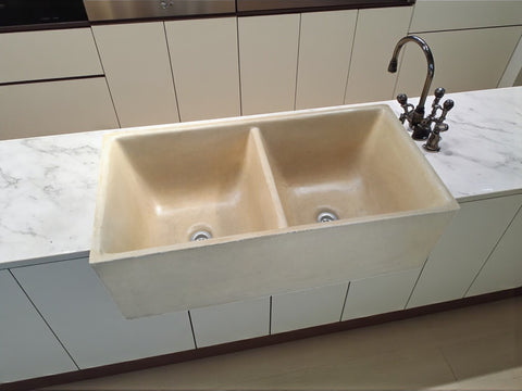 Image of Large Sandstone Double Concrete Kitchen Butler Basin 80 x 40 x 27cm (50mm Outlet)