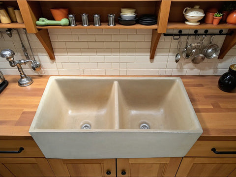 Image of Large Sandstone Double Concrete Kitchen Butler Basin 80 x 40 x 27cm (50mm Outlet) Seedleme