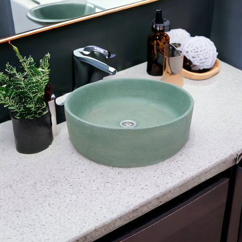 Image of Green Bespoke Round Cement Basin 40 x 12cm Seedleme