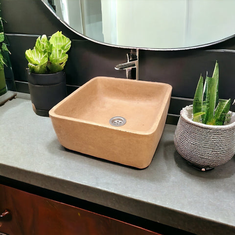 Image of Burnt Orange 31 x 31 x 12cm Bespoke Concrete Countertop Basin. Seedleme