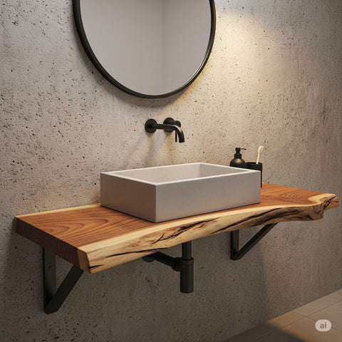 Image of Custom Raw edge timber shelf with brackets - Contact us for a Quote Seedleme