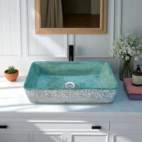 Image of Green Aquatina Naimbian Dream Bespoke Concrete Basin 47 x 23.5 x 12cm Seedleme