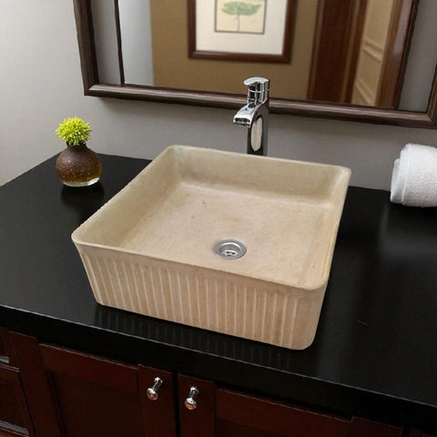 Image of The Armadillo 37.5 x 37.5 x 13cm Sandstone Bespoke Ribbed Concrete Sink Seedleme