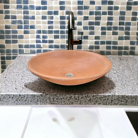Image of Terracotta Bespoke Concrete Oval Sink 50 x 35 x 15cm Seedleme