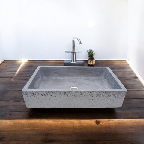 Image of Exposed Aggregate Charcoal Cement Basin Concrete Sink 605 x 410 x 130mm Seedleme