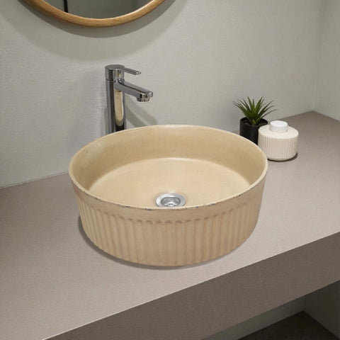 Image of The Pangolin Bespoke Sandstone Round Ribbed Sink 36 x 11.5 Seedleme