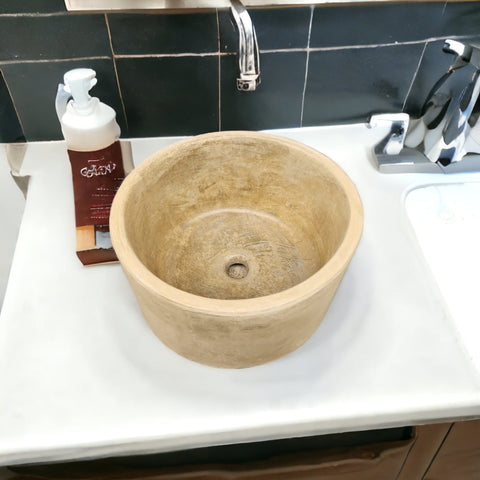 Image of Sandstone Round Concrete Countertop Sink Hade Made Bespoke Basin 40cm x 40cm x 20cm Seedleme