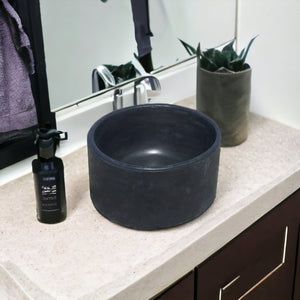 Tall Round Flat Black Concrete Bespoke Countertop Sink 40cm x 40cm x 25cm